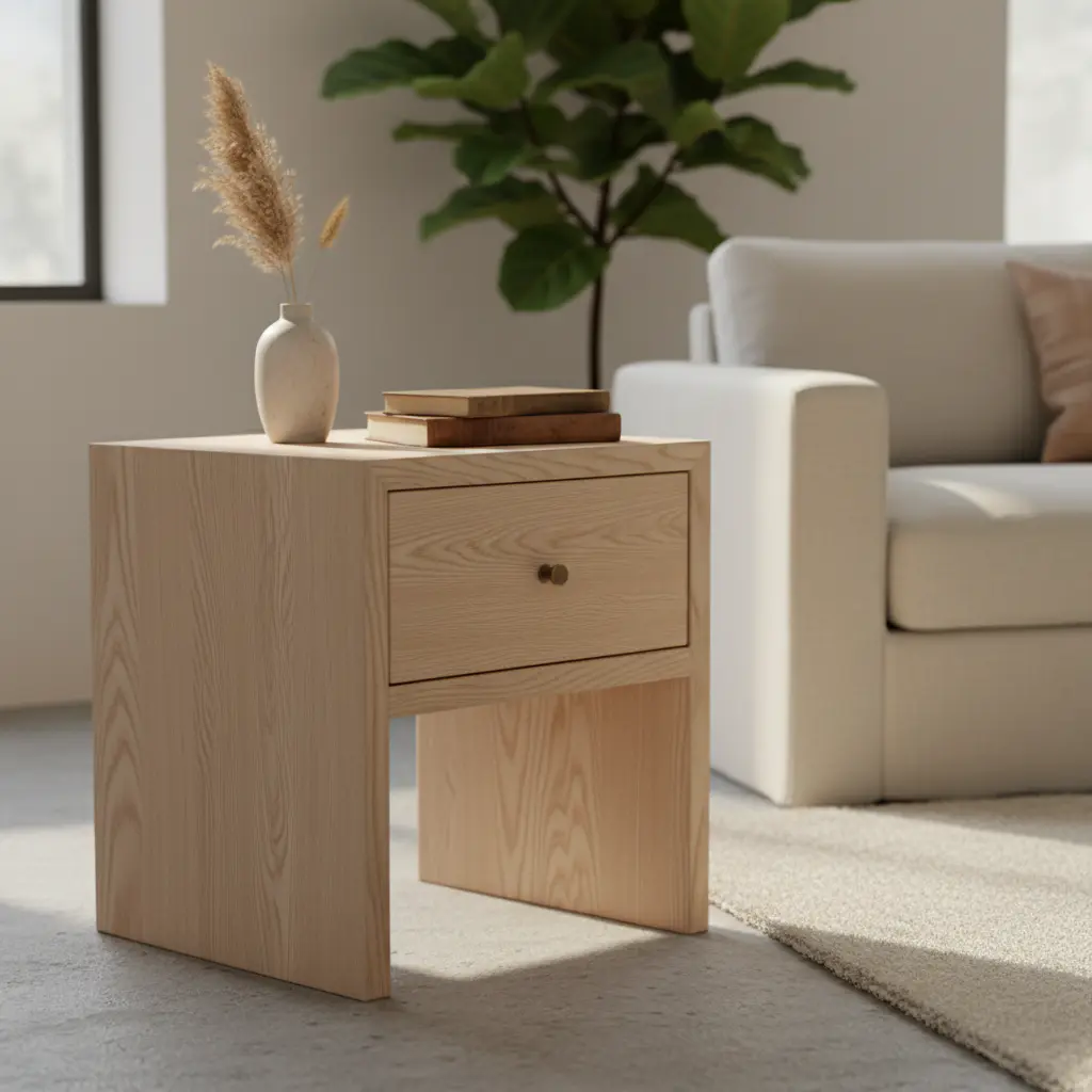 Solid wood side table with a small drawer