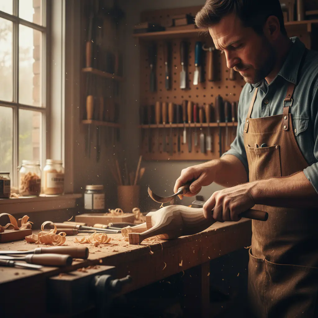 Shaping the wood with chisels