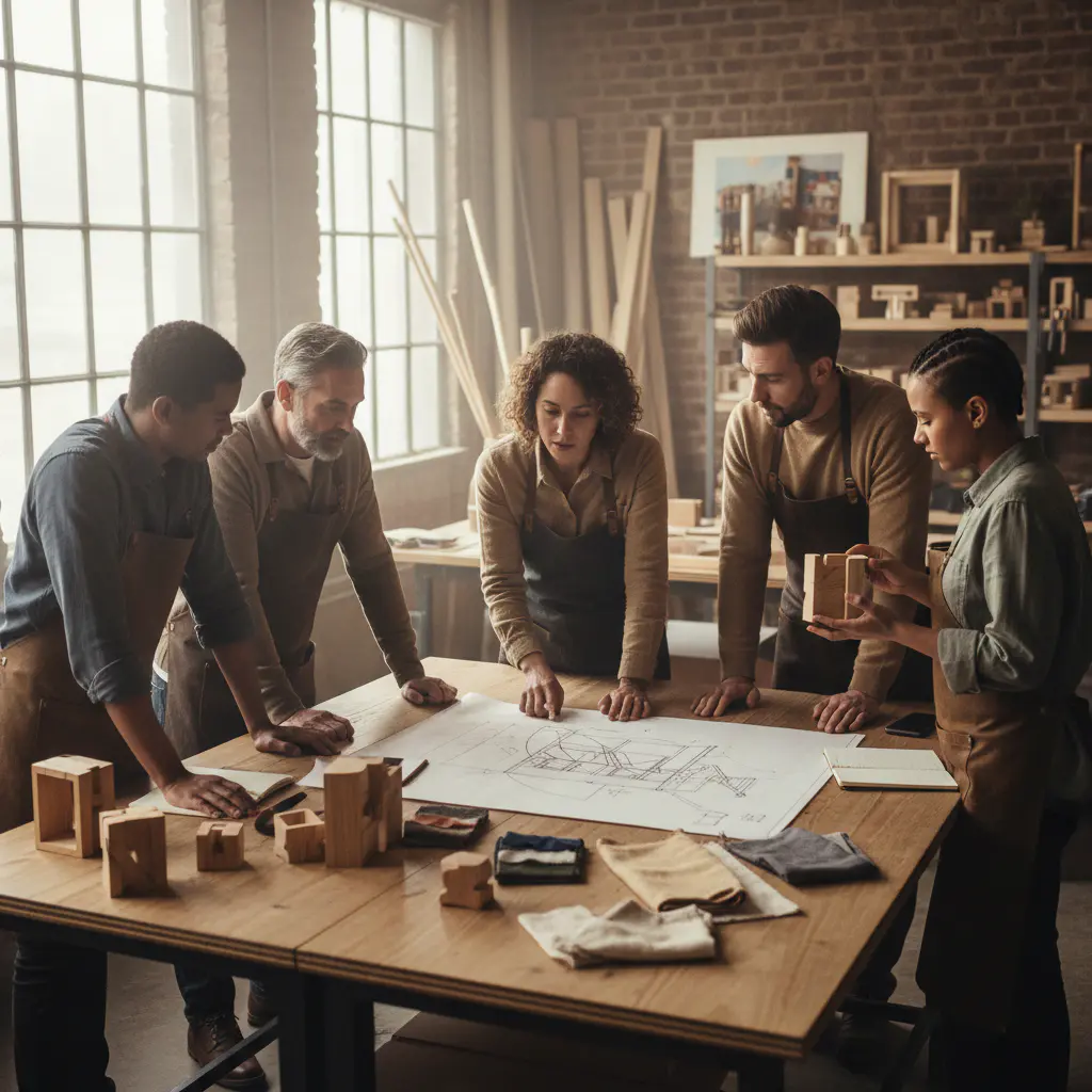 The team discussing a design