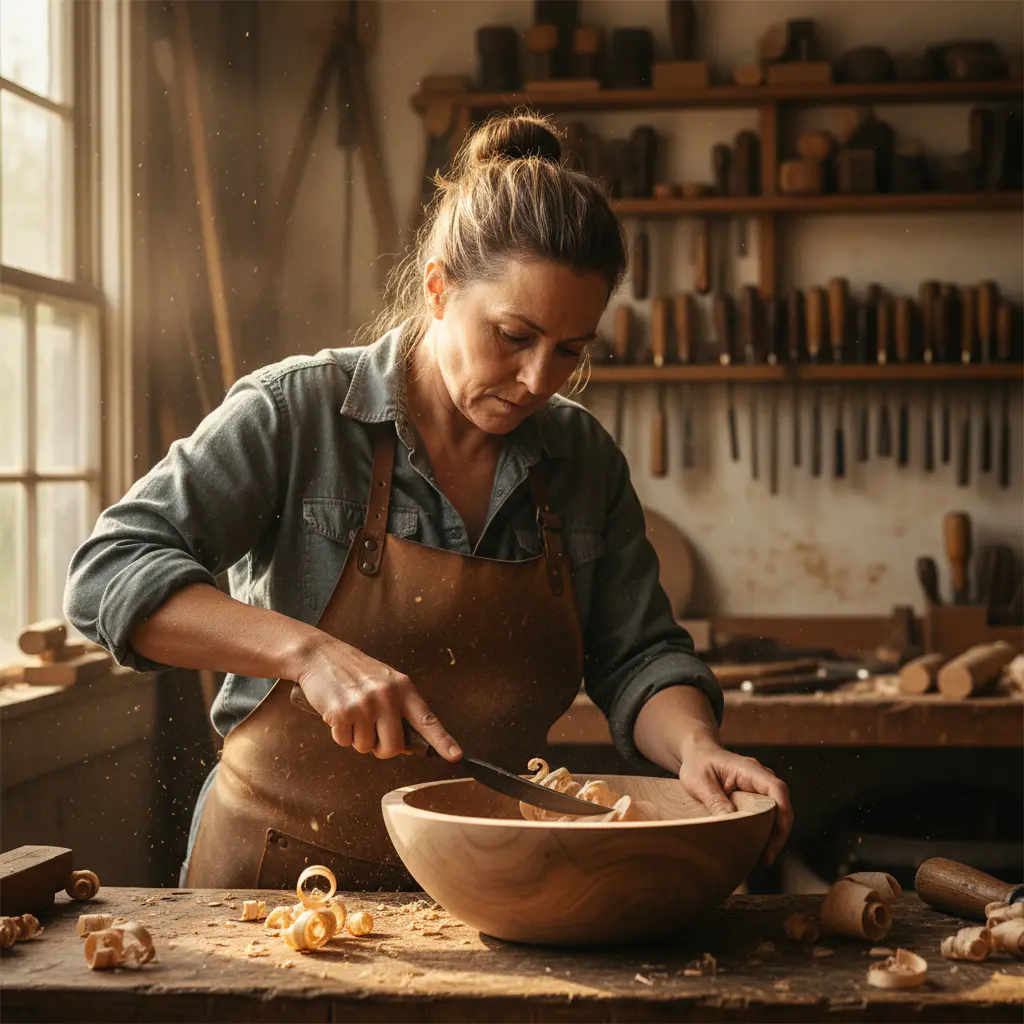 Artisan shaping wood