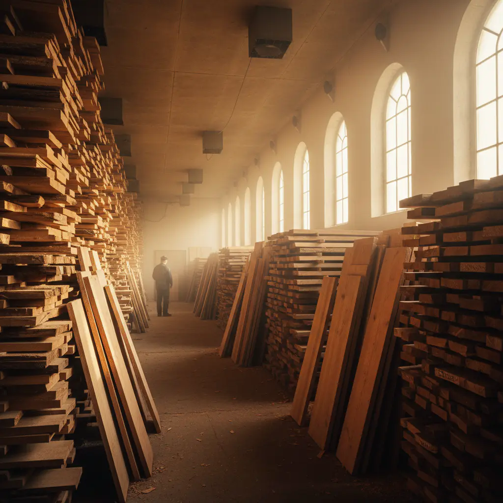 Stacked wood drying in a kiln environment